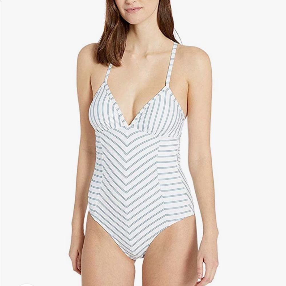 Splendid blue + white striped full piece swimsuit